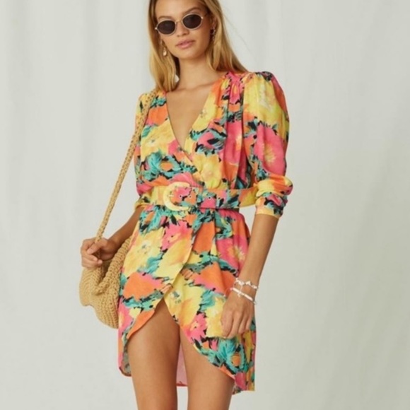 Ambrosia Mini Dress W/ Belt in Fire Floral - Picture 1 of 13